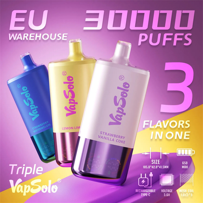 EU Warehouse Vapsolo Triple 3 in 1 30000 Puffs LCD Screen Wholesale Disposable Vape Puff 30k Electronic Cigarette 3 Adjustable Flavors Triple Mesh