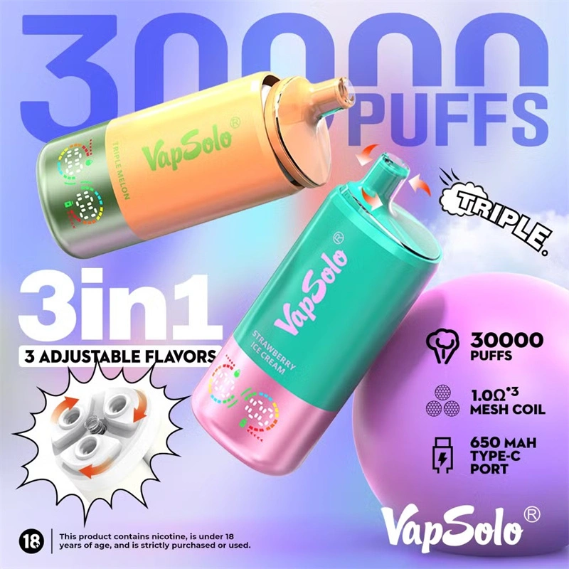EU Warehouse Vapsolo Triple 3 in 1 30000 Puffs LCD Screen Wholesale Disposable Vape Puff 30k Electronic Cigarette 3 Adjustable Flavors Triple Mesh