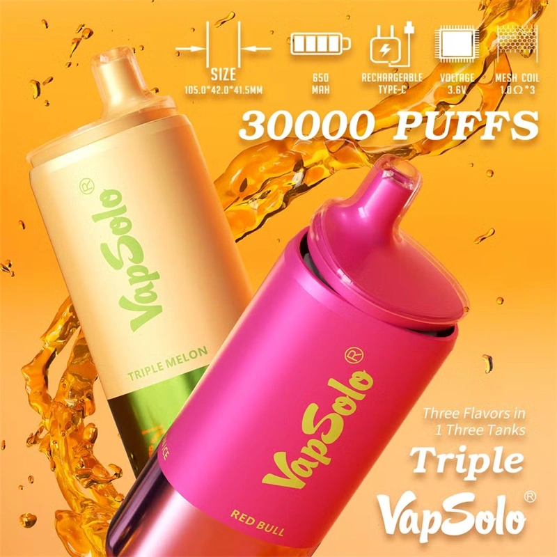 EU Warehouse Vapsolo Triple 3 in 1 30000 Puffs LCD Screen Wholesale Disposable Vape Puff 30k Electronic Cigarette 3 Adjustable Flavors Triple Mesh