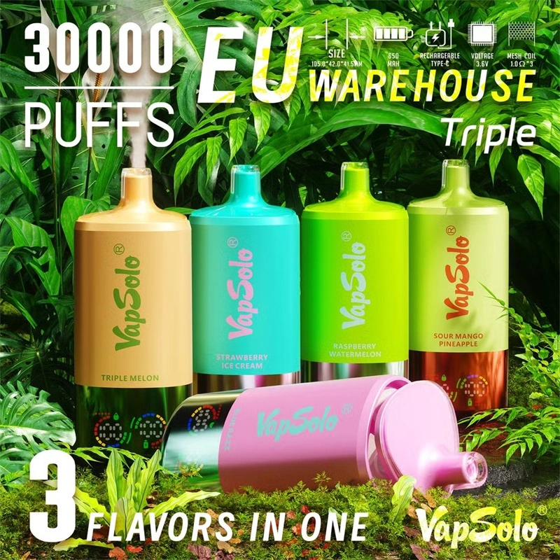 EU Warehouse Vapsolo Triple 3 in 1 30000 Puffs LCD Screen Wholesale Disposable Vape Puff 30k Electronic Cigarette 3 Adjustable Flavors Triple Mesh