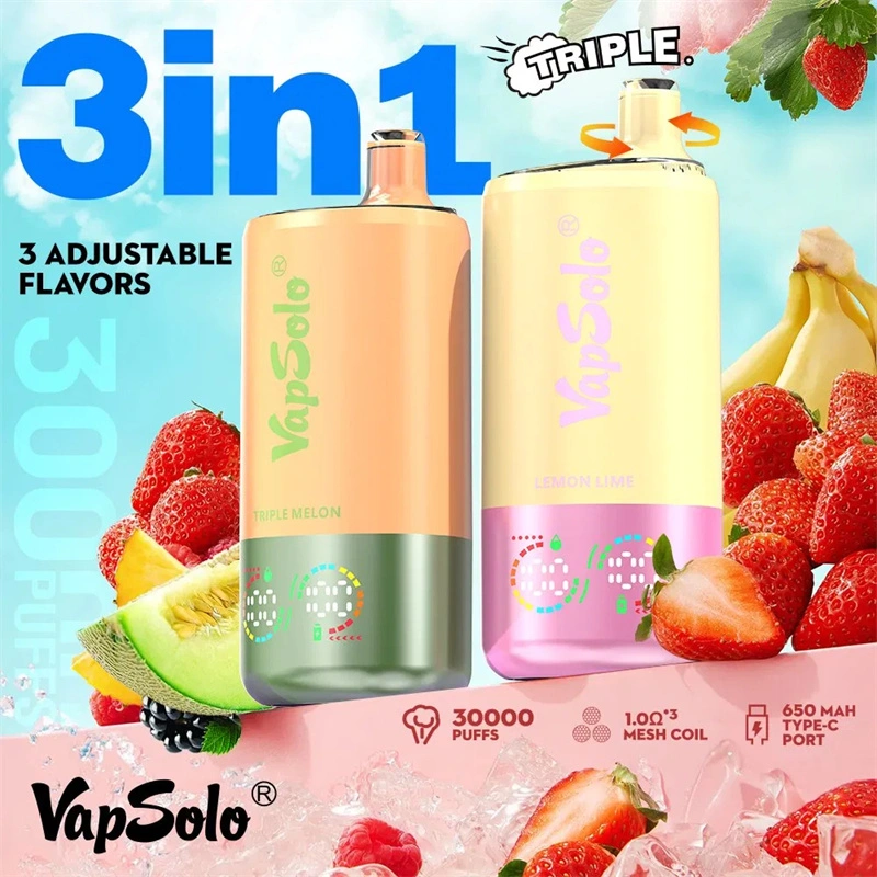 EU Warehouse Vapsolo Triple 3 in 1 30000 Puffs LCD Screen Wholesale Disposable Vape Puff 30k Electronic Cigarette 3 Adjustable Flavors Triple Mesh