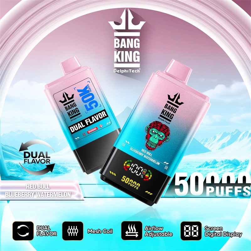 Bang King 50000 Puffs Dual Flavor Digital Display Screen Disposable Vape Puff 50k Electronic Cigarette Wholesale Adjustable Airflow