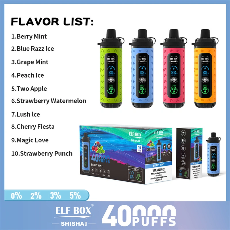 Elf Box Shisha Max 40000 Puffs LED Display Wholesale Disposable Vape Puff 40K Electronic Cigarette Child Lock