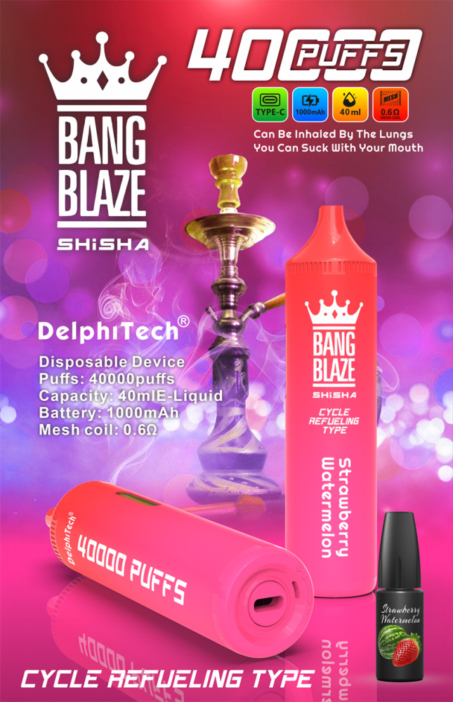 Bang Blaze Shisha 40000 Puffs Wholesale Disposable Vape Puff 40K Electronic Cigarette Refillable Oil