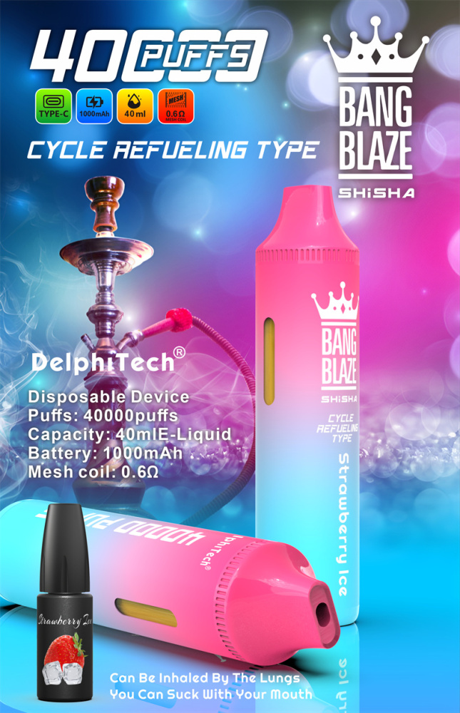 Bang Blaze Shisha 40000 Puffs Wholesale Disposable Vape Puff 40K Electronic Cigarette Refillable Oil