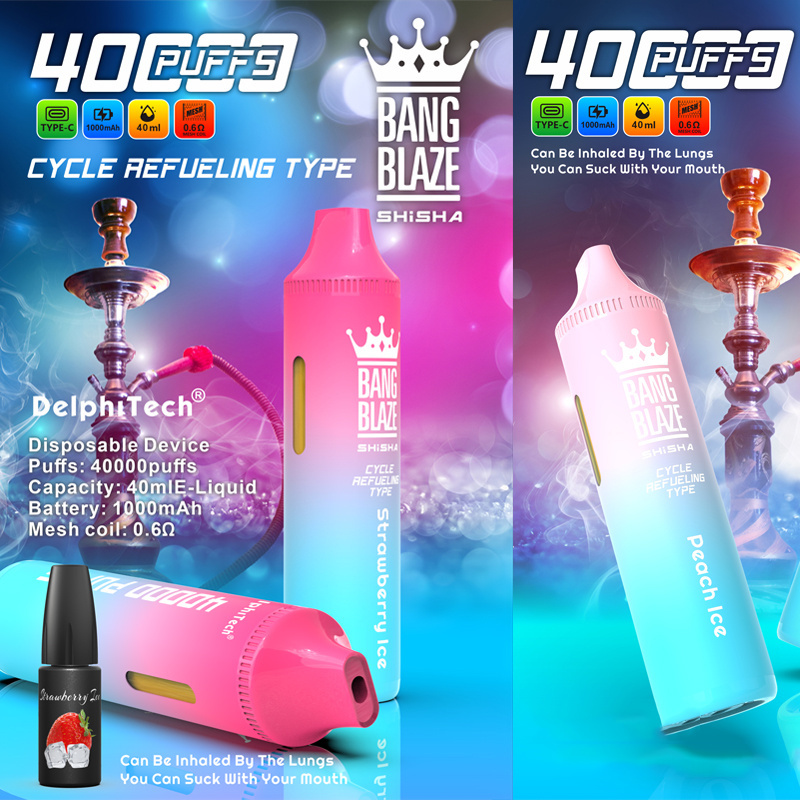 Bang Blaze Shisha 40000 Puffs Wholesale Disposable Vape Puff 40K Electronic Cigarette Refillable Oil