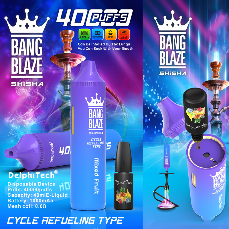 Bang Blaze Shisha 40000 Puffs Wholesale Disposable Vape Puff 40K Electronic Cigarette Refillable Oil
