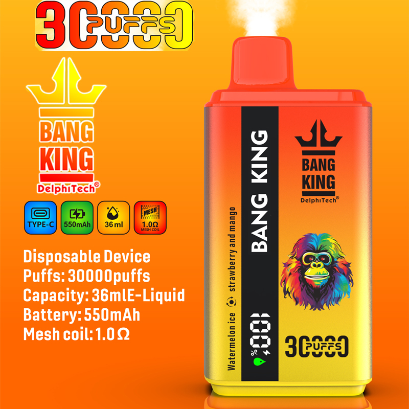 Bang King 30000 Puffs Smart Screen Vape Disposable Electronic Cigarettes Double Flavors Puff 30k Prefilled Pod