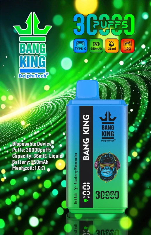 Bang King 30000 Puffs Smart Screen Vape Disposable Electronic Cigarettes Double Flavors Puff 30k Prefilled Pod