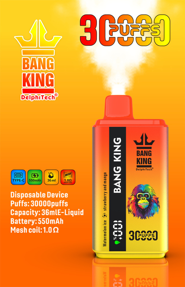 Bang King 30000 Puffs Smart Screen Vape Disposable Electronic Cigarettes Double Flavors Puff 30k Prefilled Pod