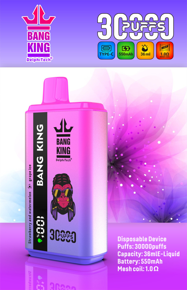 Bang King 30000 Puffs Smart Screen Vape Disposable Electronic Cigarettes Double Flavors Puff 30k Prefilled Pod