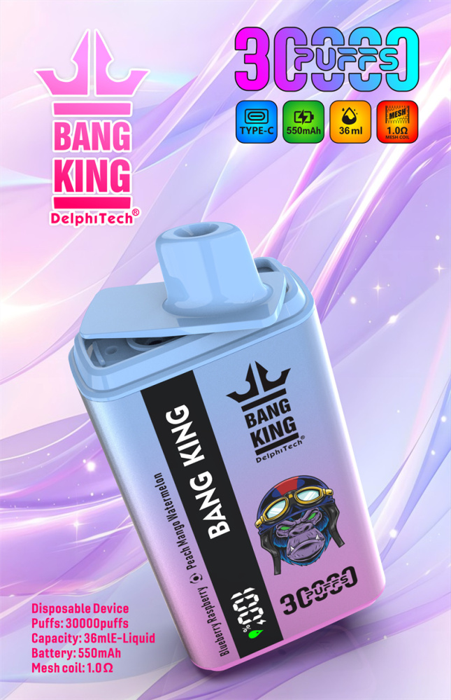 Bang King 30000 Puffs Smart Screen Vape Disposable Electronic Cigarettes Double Flavors Puff 30k Prefilled Pod