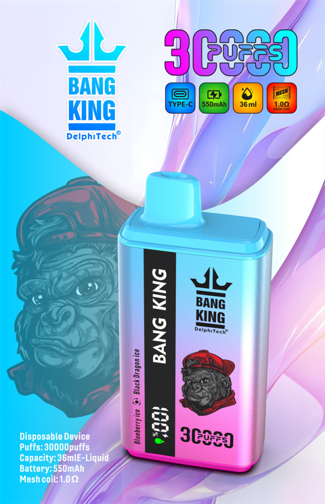 Bang King 30000 Puffs Smart Screen Vape Disposable Electronic Cigarettes Double Flavors Puff 30k Prefilled Pod