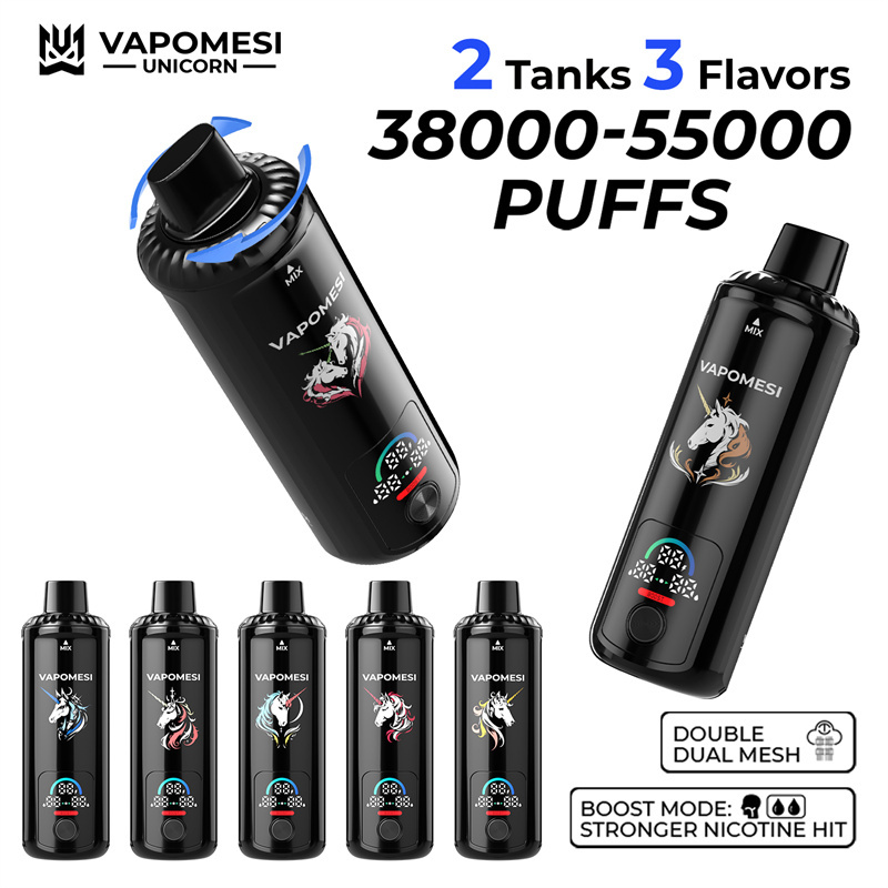 EU Warehouse Vapomesi Unicorn 55000 Puffs Smart Screen Wholesale Disposable Vape Puff 55k Dual Tank Triple Flavors