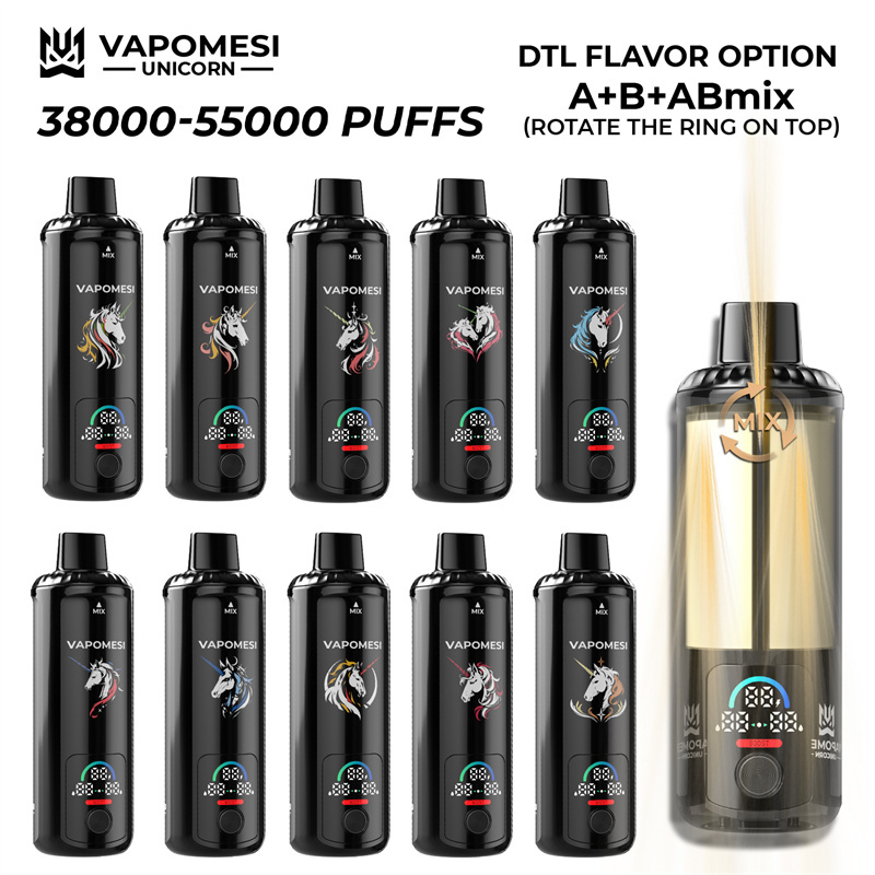 EU Warehouse Vapomesi Unicorn 55000 Puffs Smart Screen Wholesale Disposable Vape Puff 55k Dual Tank Triple Flavors