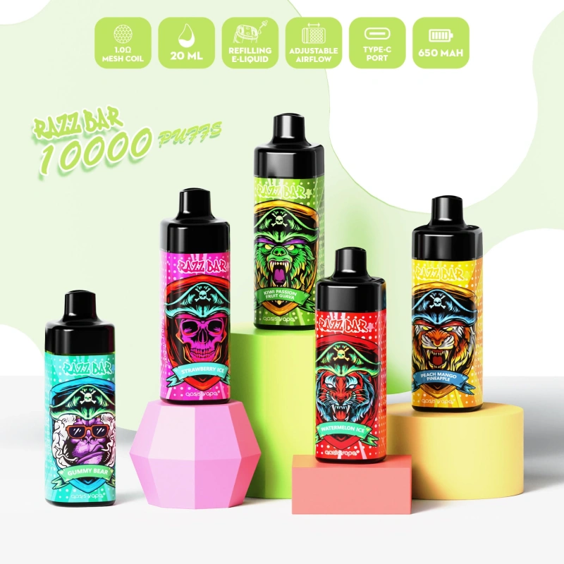EU Warehouse Razz Bar 10000 Puffs Wholesale Disposable Vape Puff 10k Electronic Cigarette Refillable E Liqulid Airflow Adjustable