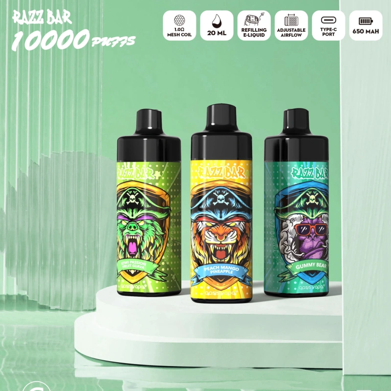 EU Warehouse Razz Bar 10000 Puffs Wholesale Disposable Vape Puff 10k Electronic Cigarette Refillable E Liqulid Airflow Adjustable