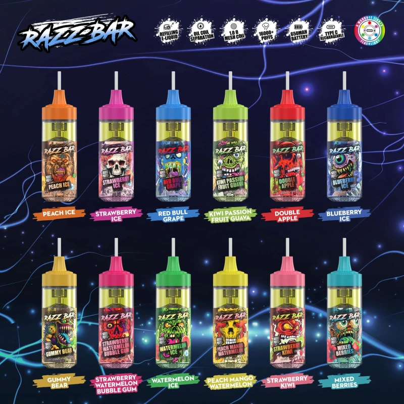 EU Warehouse Razz Bar 16000 Puffs Wholesale Disposable Vape Puff 16k Electronic Cigarette Refillable E Liqulid
