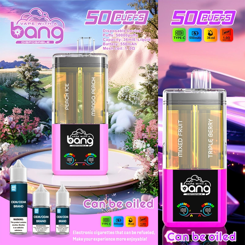 Bang 50000 Puffs Double Flavors Smart Screen Wholesale Disposable Vape Puff 50k Electronic Cigarette Refillable E Liqulid