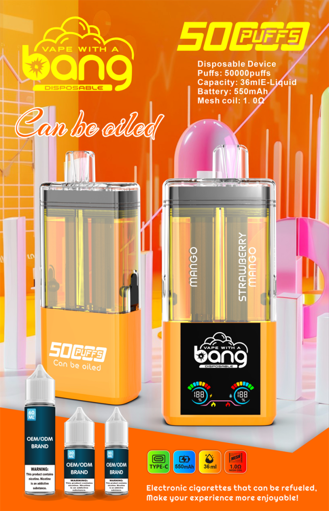 Bang 50000 Puffs Double Flavors Smart Screen Wholesale Disposable Vape Puff 50k Electronic Cigarette Refillable E Liqulid
