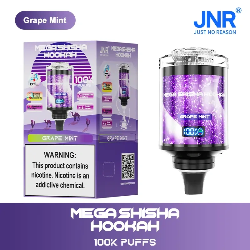 JNR Mega Shisha Hookah 100000 Puffs Smart Screen Disposable Vape Wholesale Puff 100k DTL Breathing Light