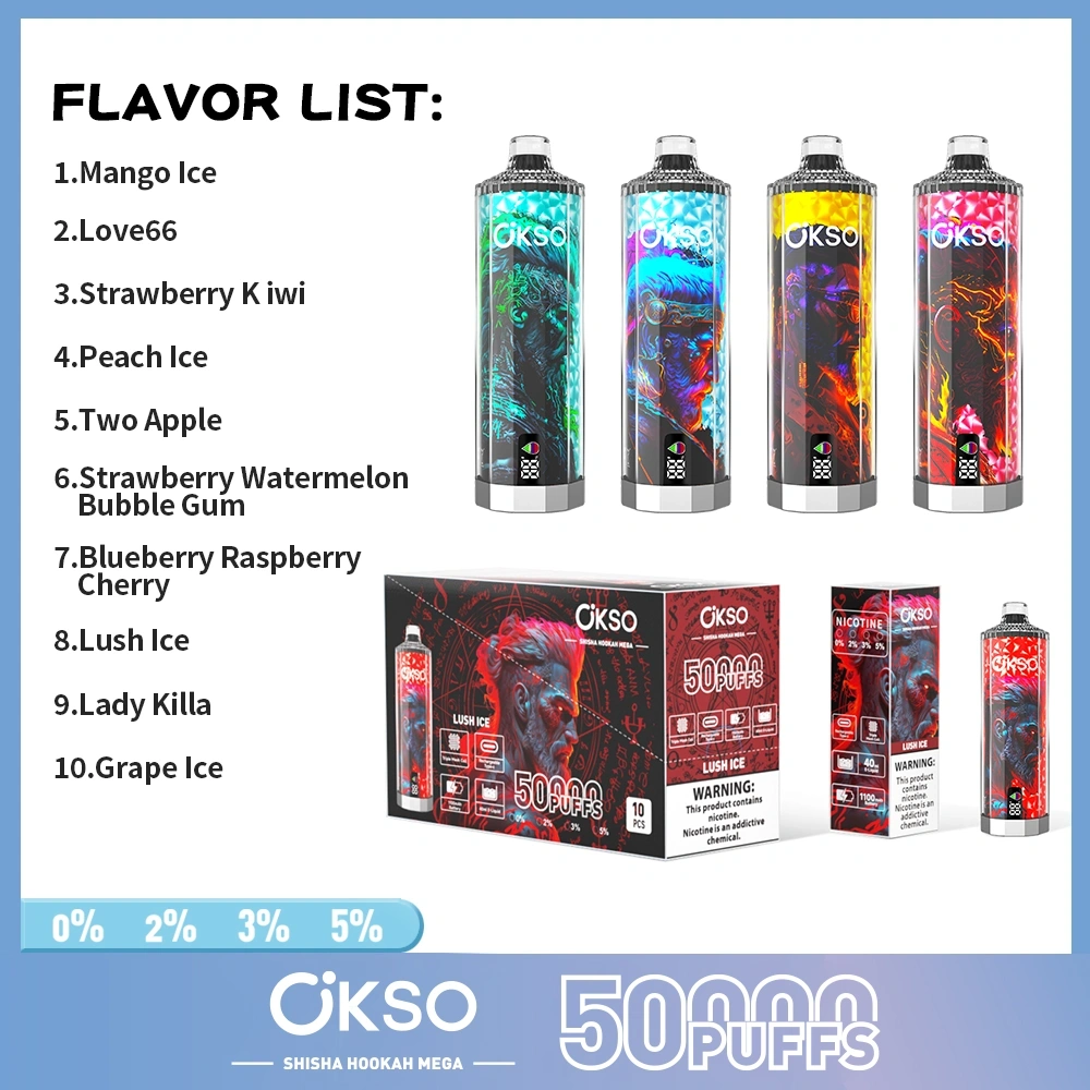 OKSO Shisha Hookah Mega 50000 Puffs Smart Screen Disposable Vape Wholesale Puff 50K Electronic Cigarette