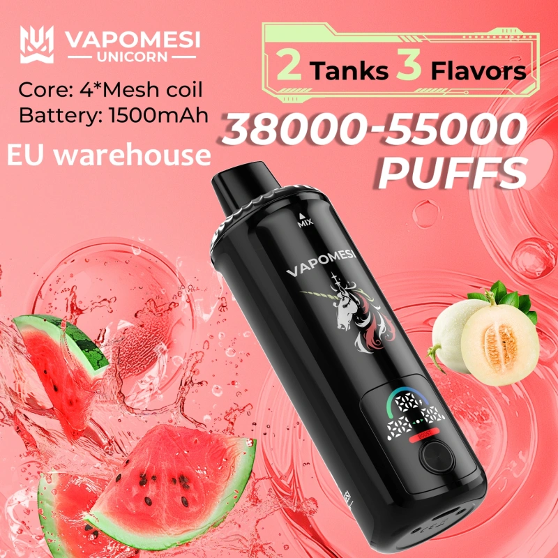 EU Warehouse Vapomesi Unicorn 55000 55k Puffs Smart Screen Disposable Vape Wholesale Dual Tank Triple Flavors