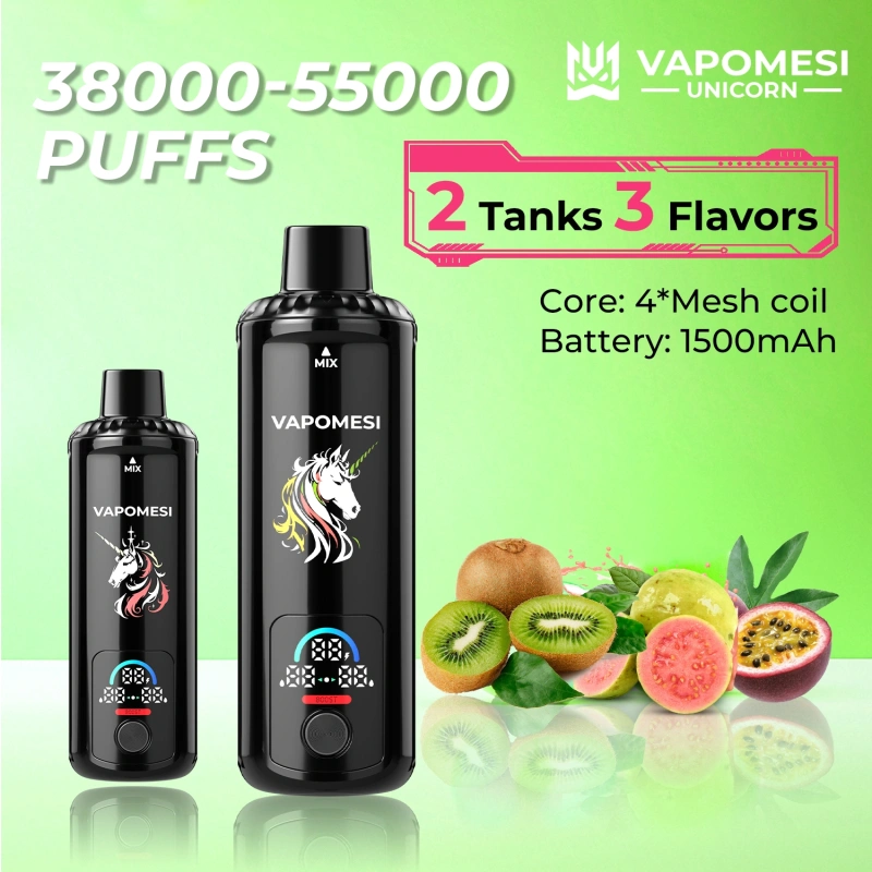 EU Warehouse Vapomesi Unicorn 55000 55k Puffs Smart Screen Disposable Vape Wholesale Dual Tank Triple Flavors