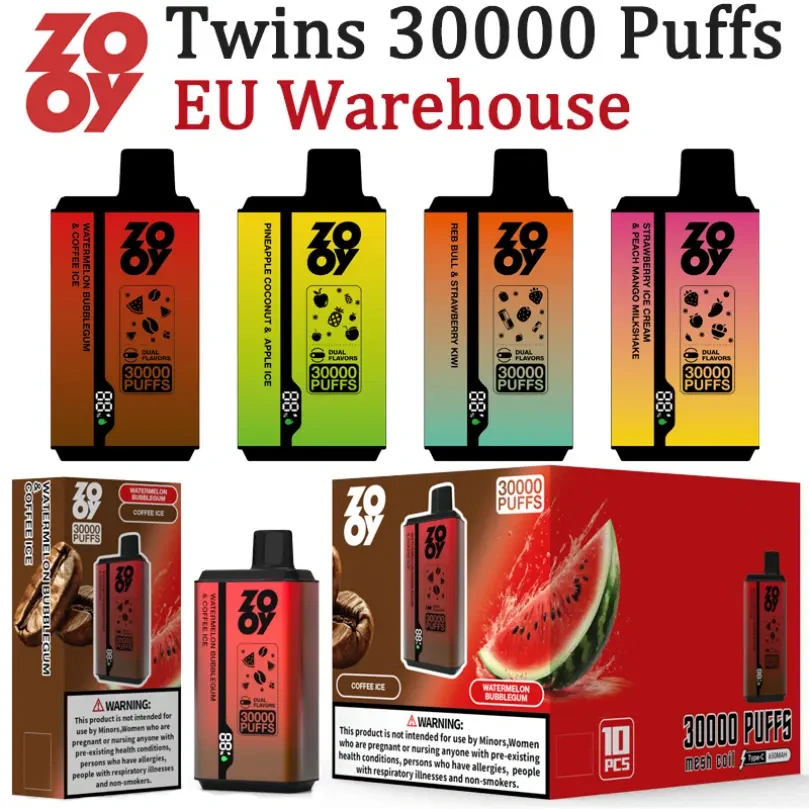 ZOOY Twins 30000 30K Puffs EU Warehouse Dual Flavors Rechargeable Disposable Vape Smart Screen