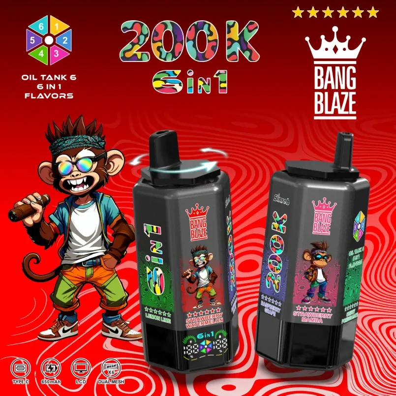 Bang Blaze 200K Puffs 6 in 1 Vape Store 200000 Best Disposable E Cigarette Smart Screen