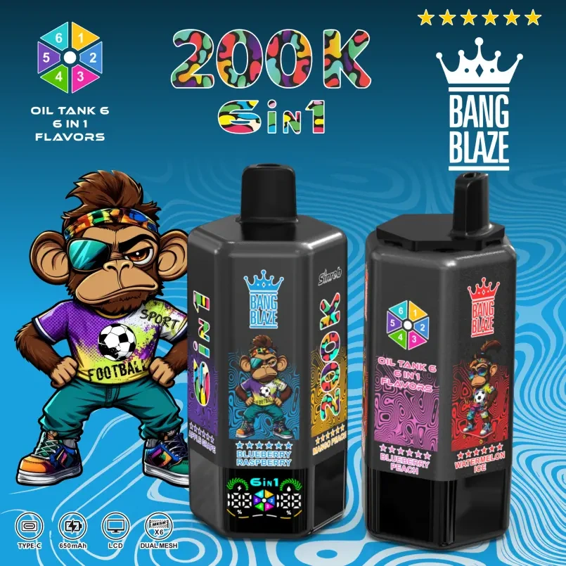 Bang Blaze 200K Puffs 6 in 1 Vape Store 200000 Best Disposable E Cigarette Smart Screen