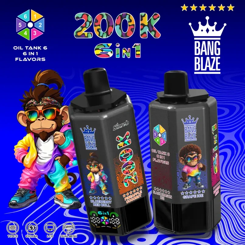 Bang Blaze 200K Puffs 6 in 1 Vape Store 200000 Best Disposable E Cigarette Smart Screen