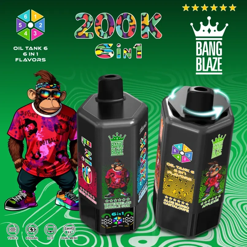 Bang Blaze 200K Puffs 6 in 1 Vape Store 200000 Best Disposable E Cigarette Smart Screen