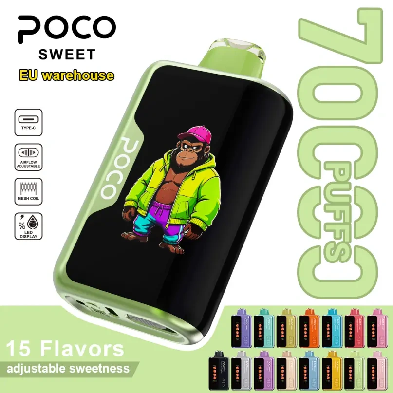 Poco Sweet 70000 70K Puffs European Warehouse Vape Pen Sweetness Adjustable Curved Screen
