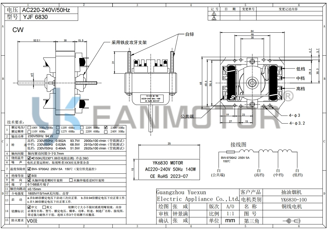 Motor del ventilador de la campana extractora 6830