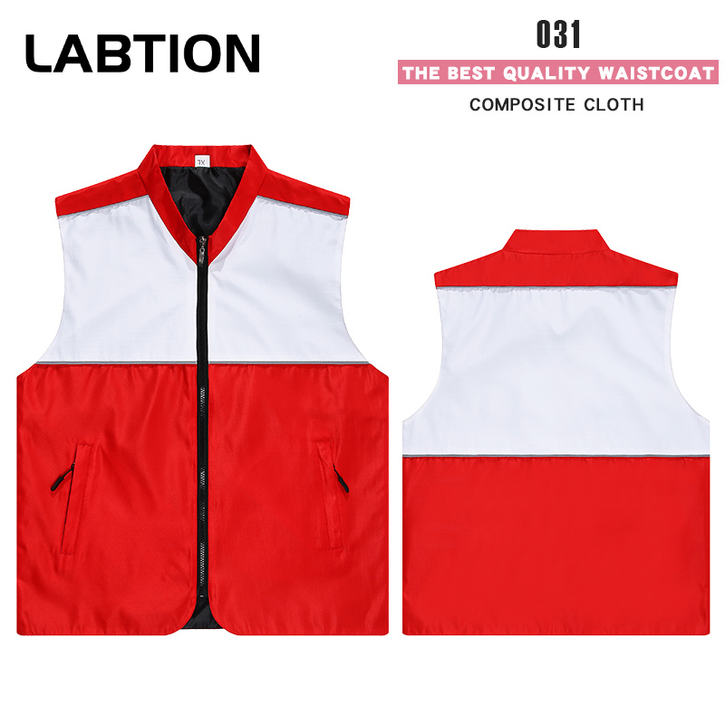 VM031 # High quality composite color blocking Red Cross reflective vest, (composite+reflective teeth+black lining+black zipper)