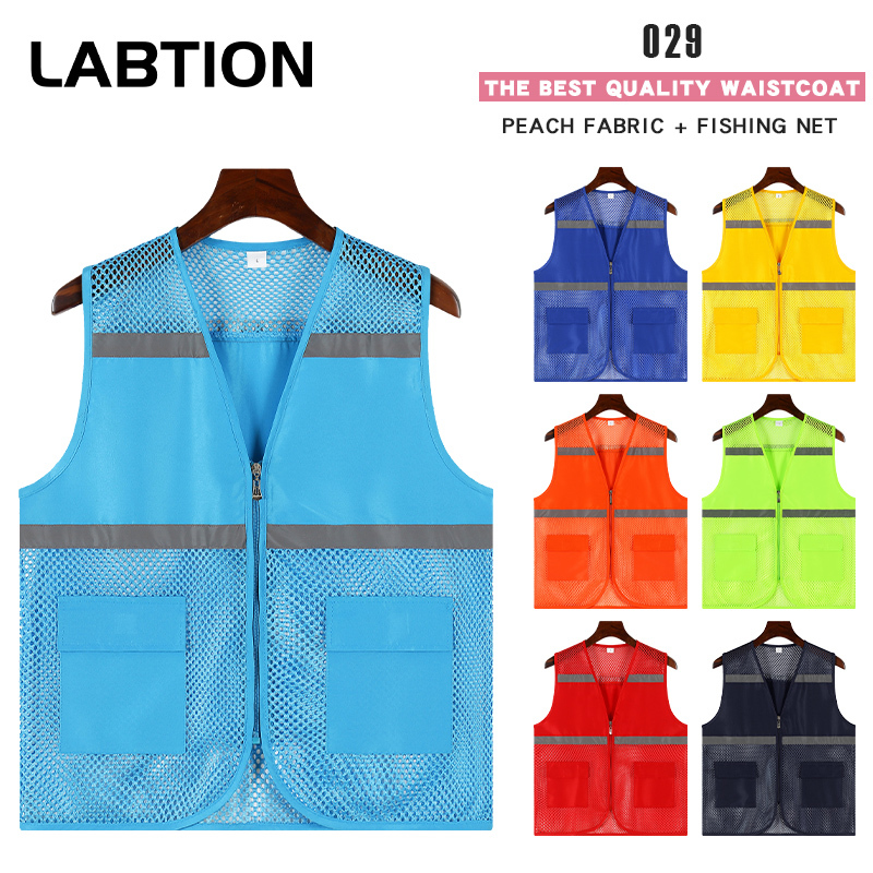 VM029B # Two Pocket Fishing Net Fabric Reflective Vest New (Peach+Mesh)