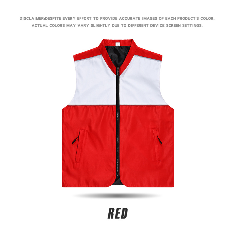 VM031 # High quality composite color blocking Red Cross reflective vest, (composite+reflective teeth+black lining+black zipper)