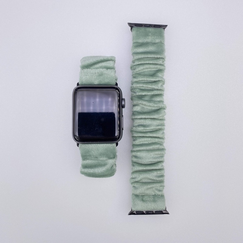 Soft Velvet Scrunchie Watch Bands Celadon Green Wristband for Apple Watch Series 5 4 3 2 1