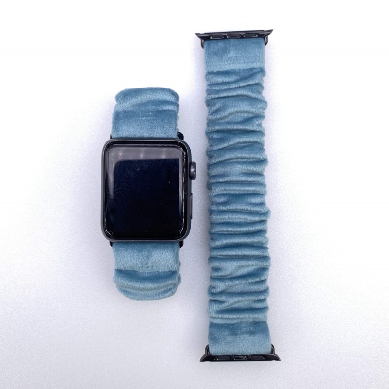 Soft Velvet Scrunchie Watch Bands Nile Lake Blue Wristband for Apple Watch Series 5 4 3 2 1