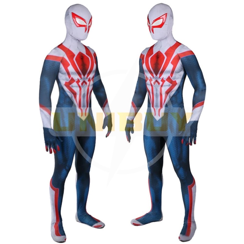 Spider Man PS4 Spider-Man 2099 White Suit Cosplay Costume Blue Ver For Kids Adult Unibuy