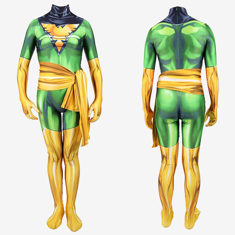 Jean Grey – Phoenix Cosplay Jumpsuit – Superhelden-Outfit Für Halloween & Comic-Con – Inkl. Kopfbedeckung