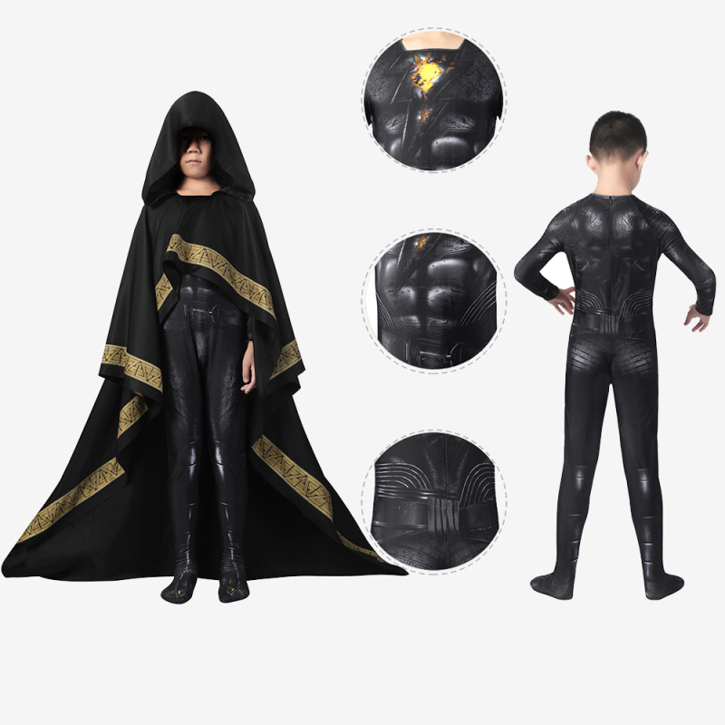 Black Adam Kids Costume Cosplay Suit Teth-Adam Jumpsuit with Cloak Unibuy