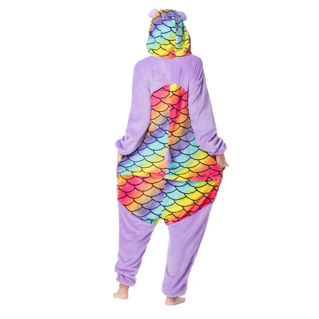 Colorful Fish Scale Panda Onesie Costume Pajamas Adult Unibuy