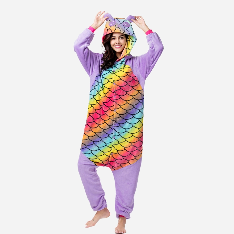 Colorful Fish Scale Panda Onesie Costume Pajamas Adult Unibuy