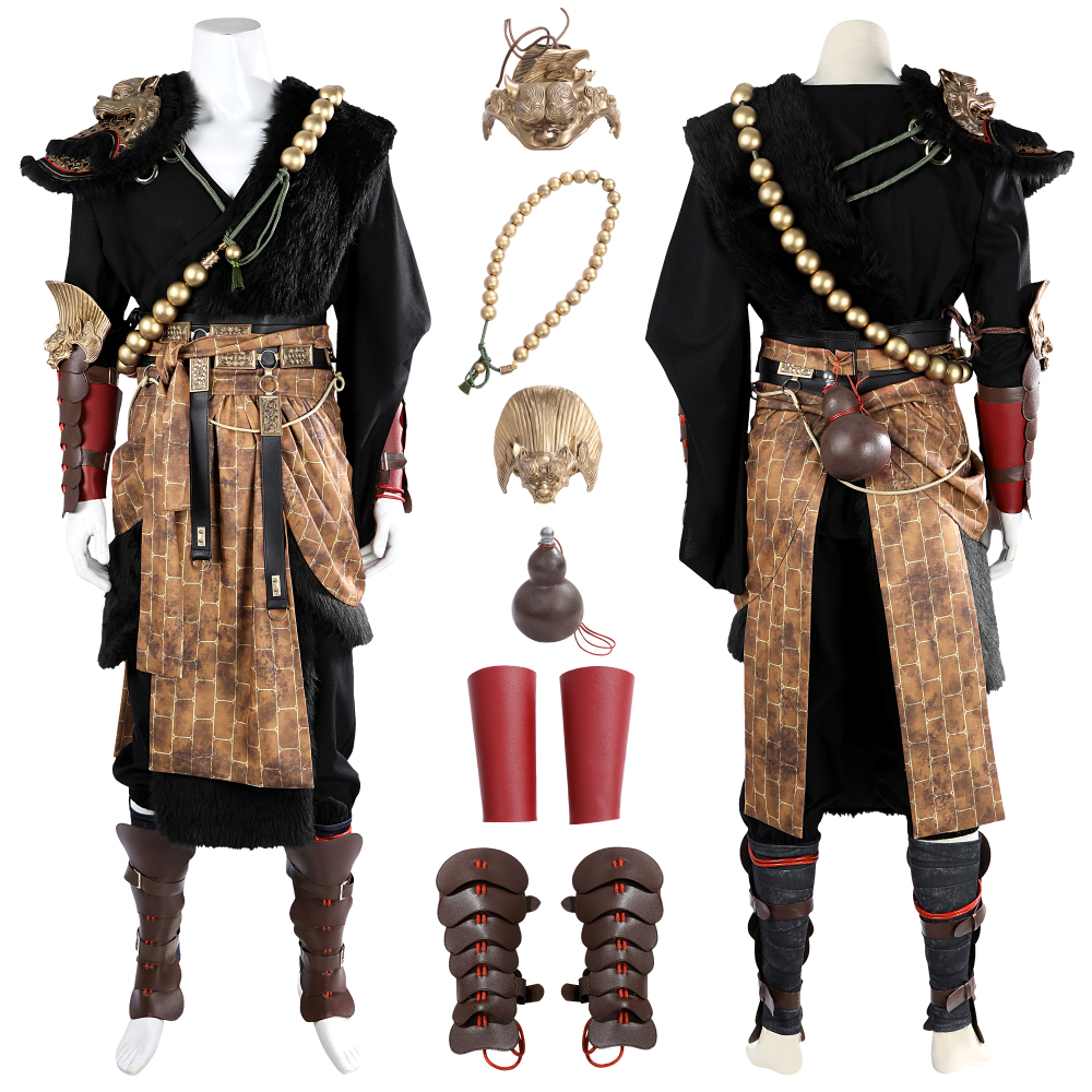 Black Myth Wukong Cosplay Costume Ebongold Silk Robe Suit Unibuyplus