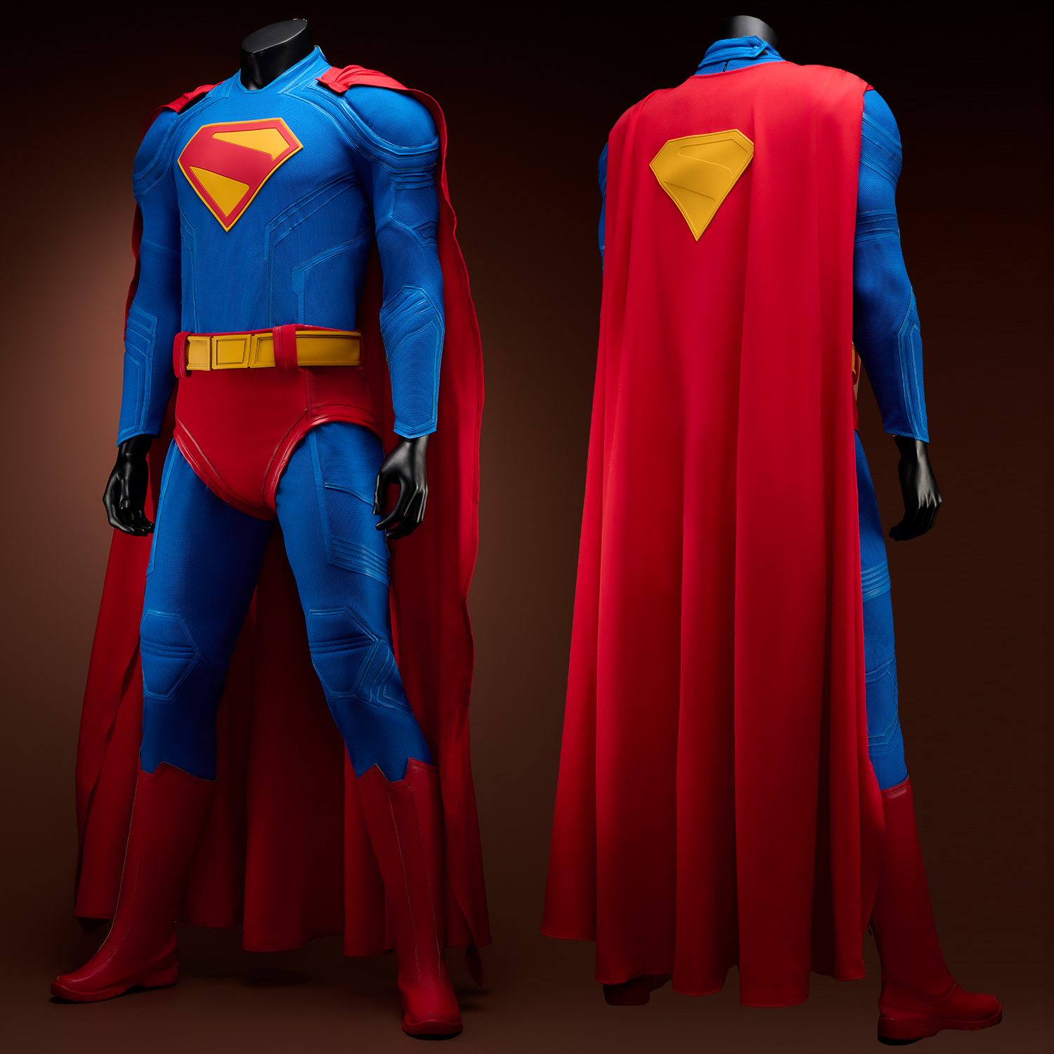 Movie-accurate Superman costume showing full suit and cape