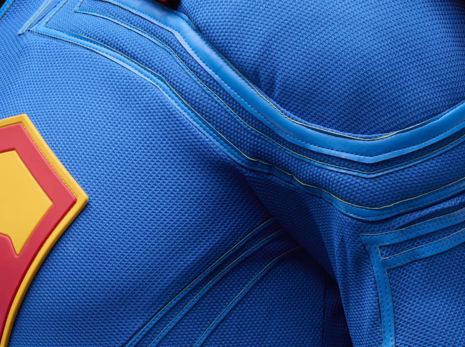 Close-up of leather panels on Superman suit