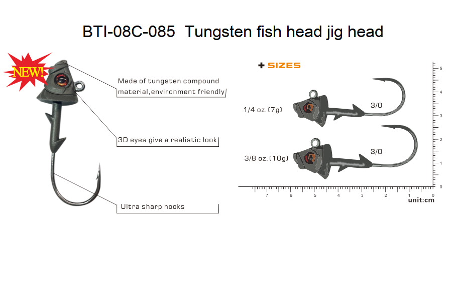 BTI-08C-085 Tungsten fish head jig head