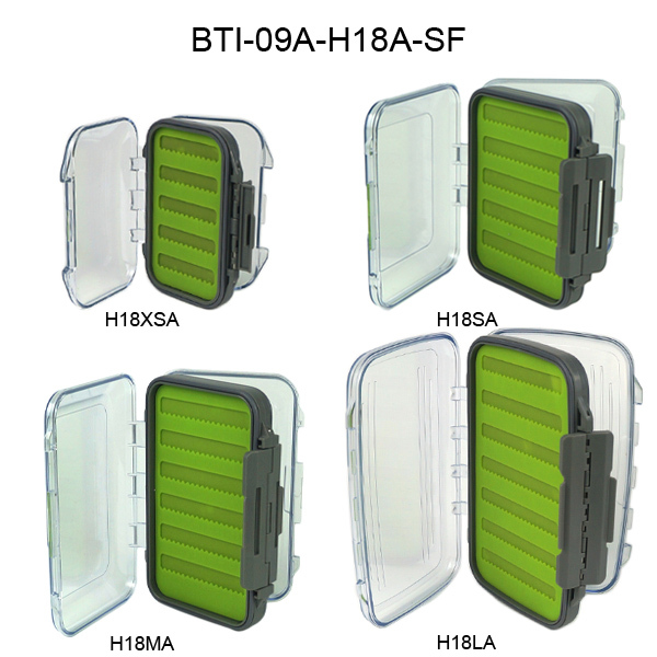 BTI-09A-H18-SF Green Silicone Inserts Double-sided Clear lid Waterproof Fly Fishing Boxes